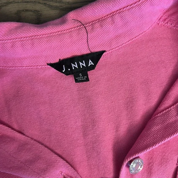 J. NNA Hot Pink Distressed Denim Shirt Shacket - Picture 3 of 3